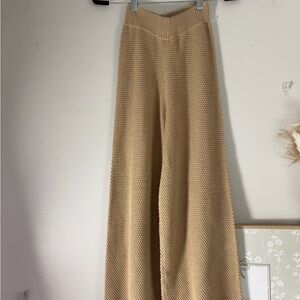 Wide Leg Knit Pants in Tan